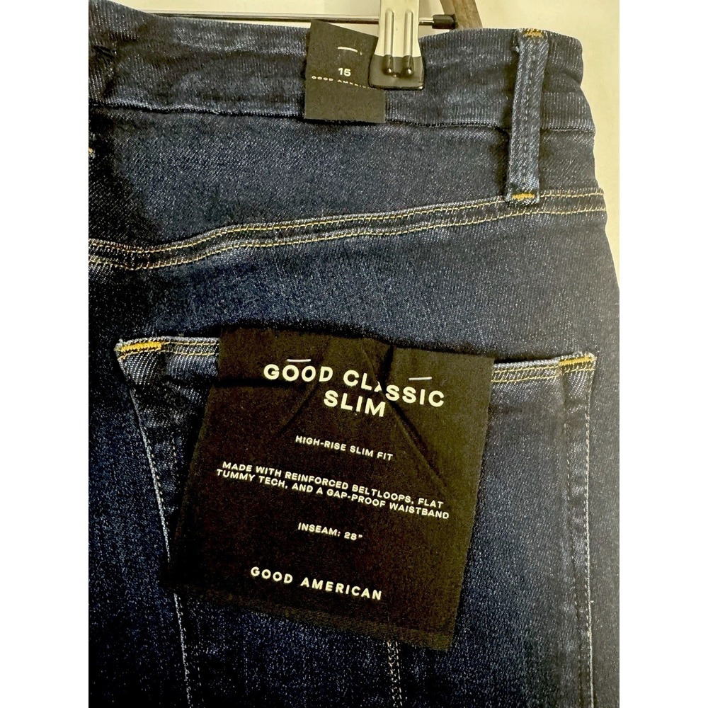 Good‎ American Good Classic Slim Straight Jeans NWT Size 15 Dark Wash 28" Inseam - Picture 10 of 13